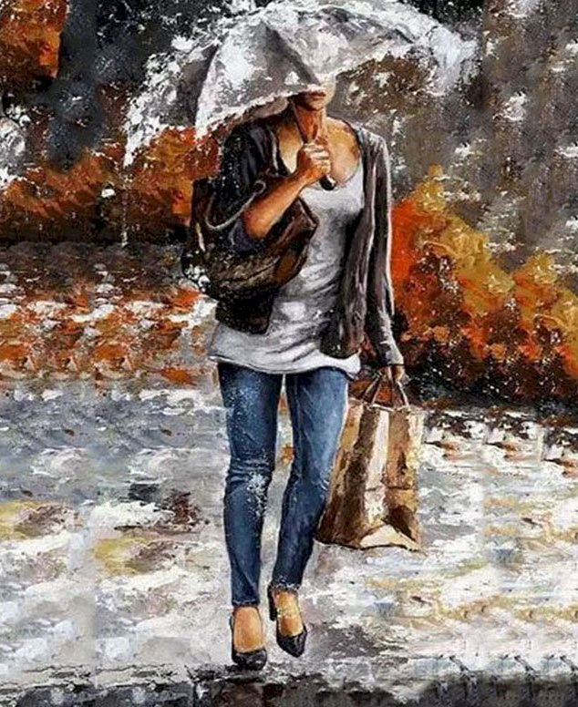 Femme dans la Pluie Peinture par Numéros