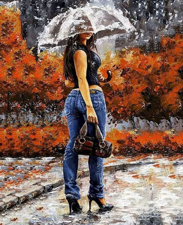 Femme dans la Pluie Peinture par Numéros