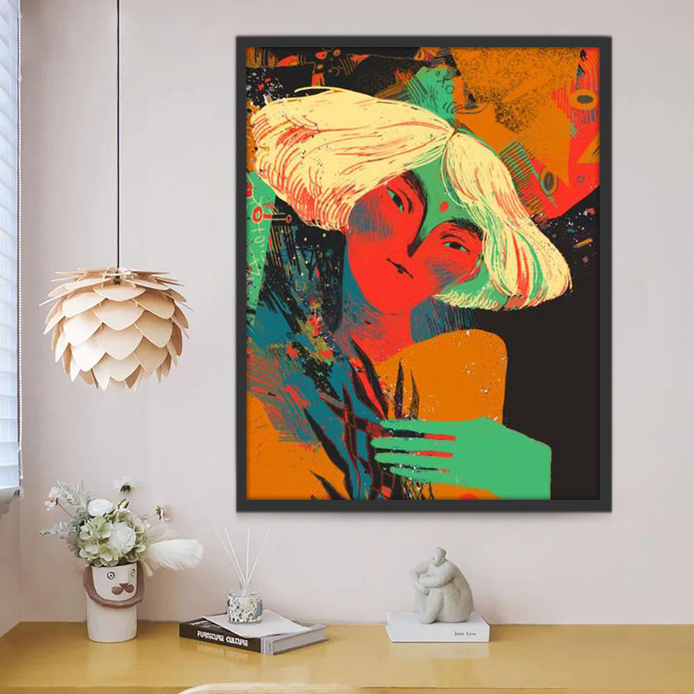 Femme de visage Rouge Art Abstrait Peinture par Numéros