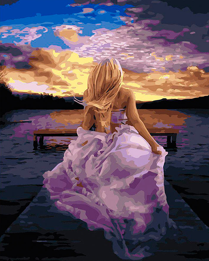 Femme en Robe Violette Peinture par Numéros