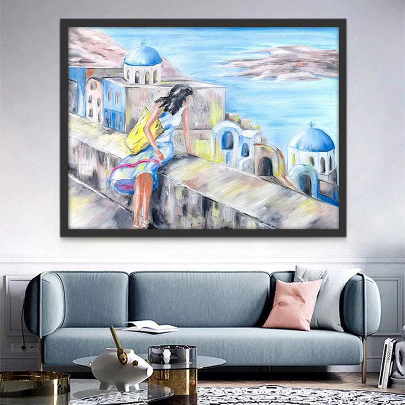 Femme en Santorin Peinture par Numéros