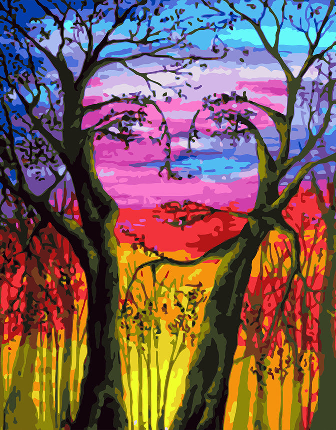 Femme et Arbre Art Abstrait Peinture par Numéros