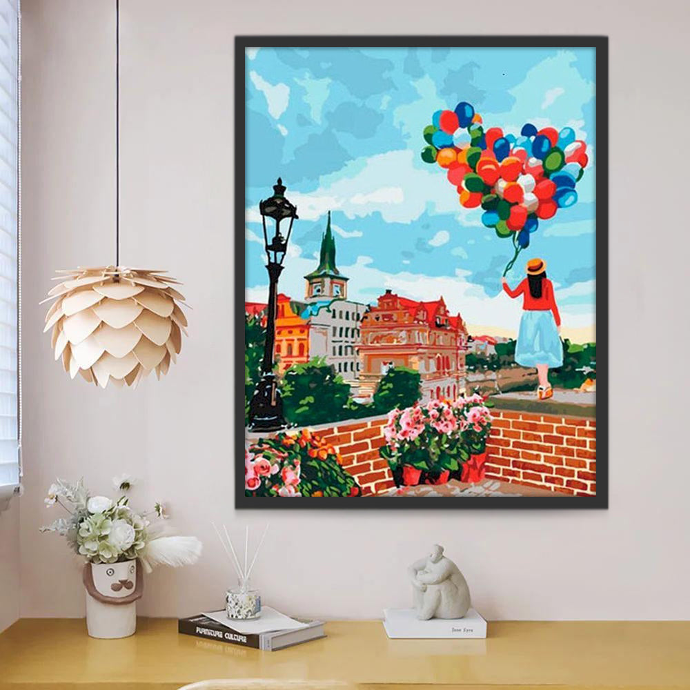 Femme et Ballon Coeur Peinture par Numéros