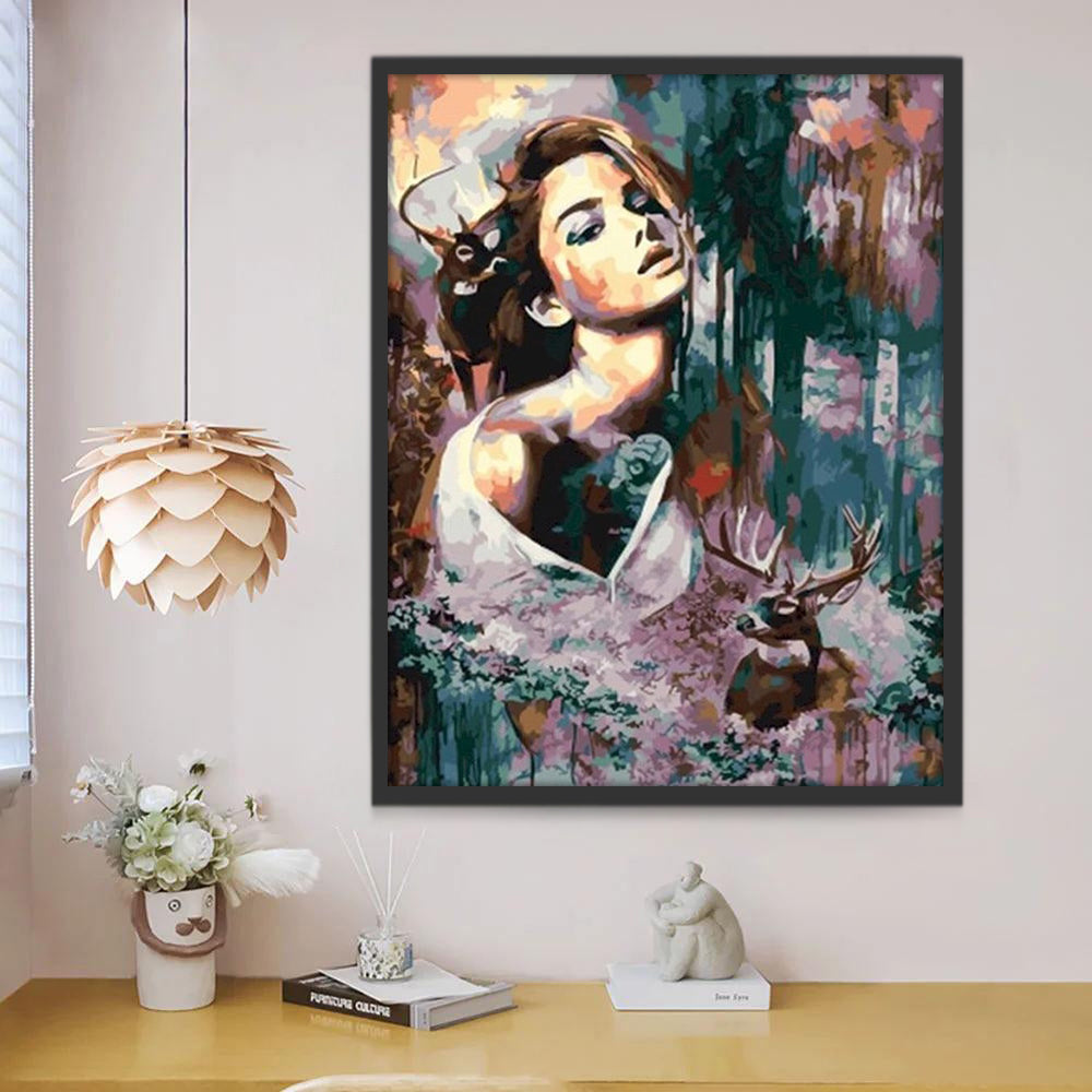 Femme et Cerfs Peinture par Numéros