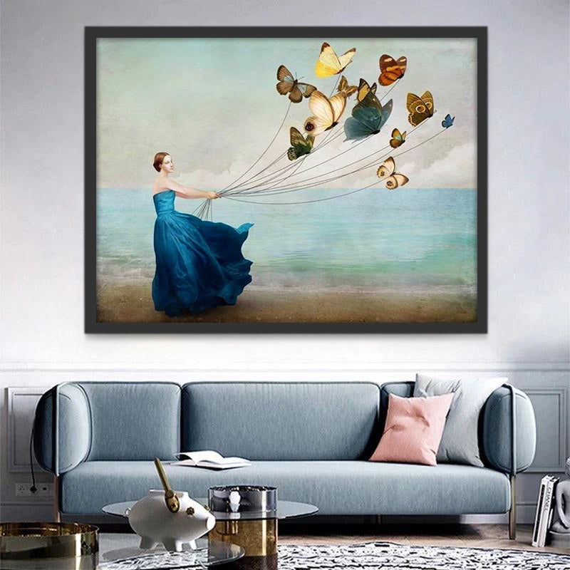 Femme et Cerfs-Volants Papillons Peinture par Numéros