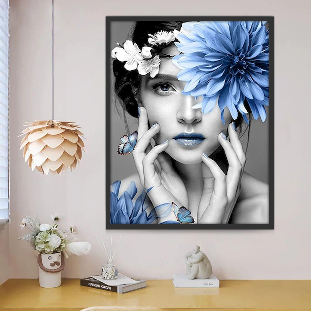 Femme et Chrysanthème Bleu Peinture par Numéros