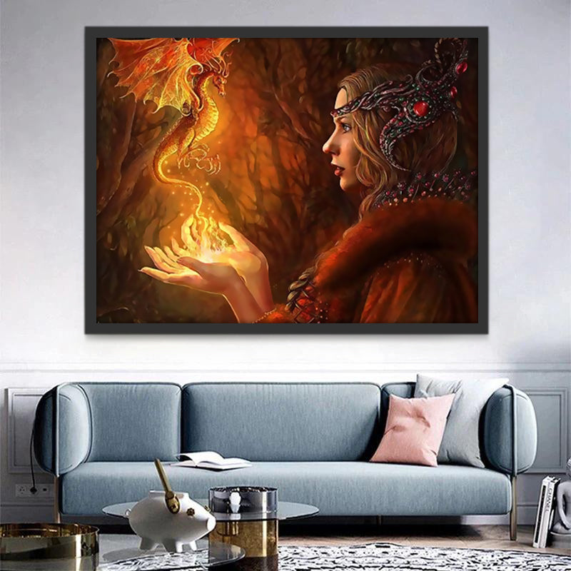 Femme et Dinosaure Peinture par Numéros