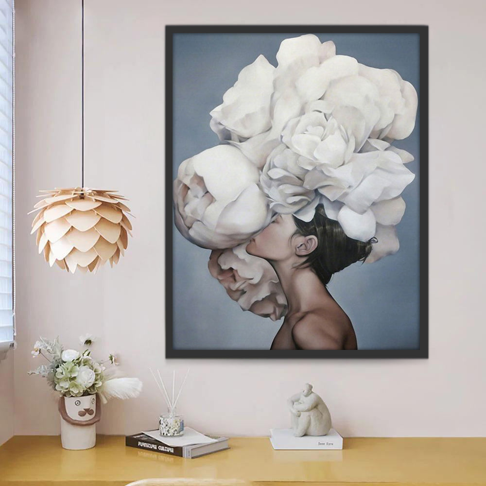 Femme et Grandes Roses Peinture par Numéros