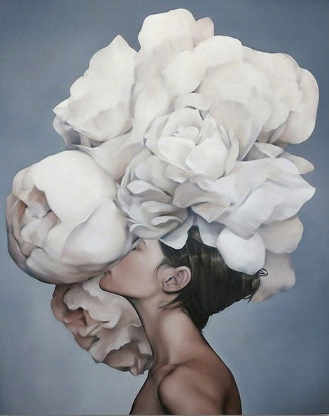 Femme et Grandes Roses Peinture par Numéros