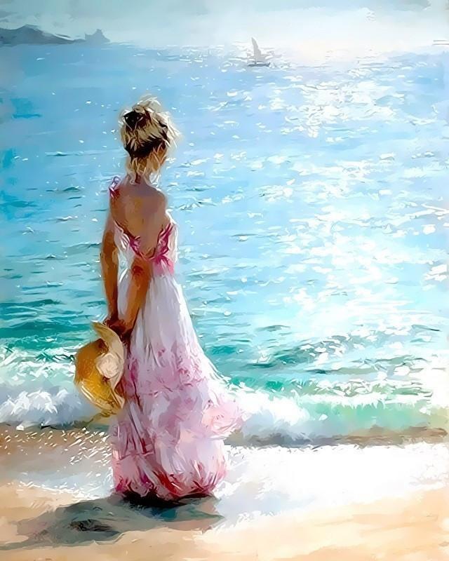 Femme et Mer Peinture par Numéros