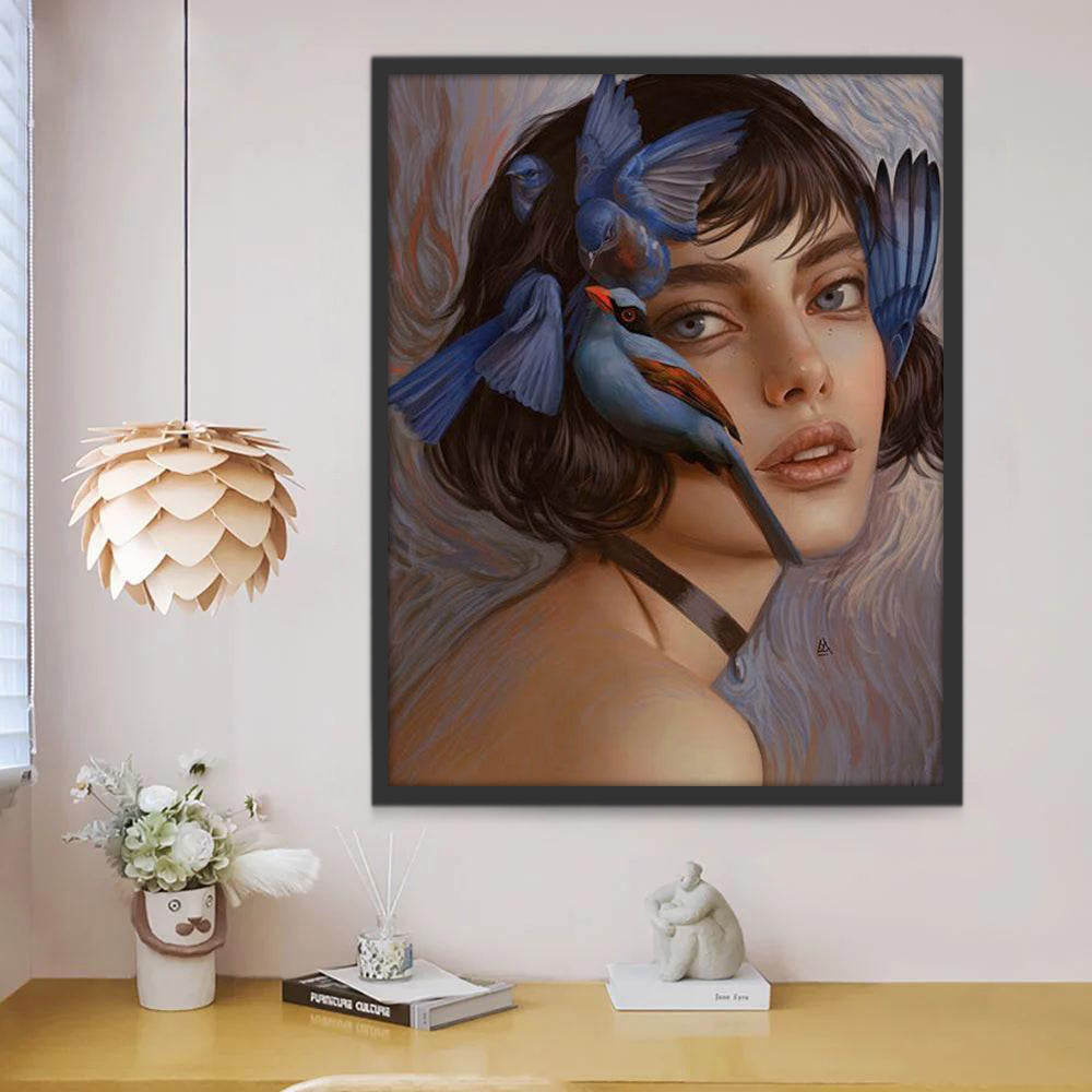 Femme et Oiseaux Peinture par Numéros