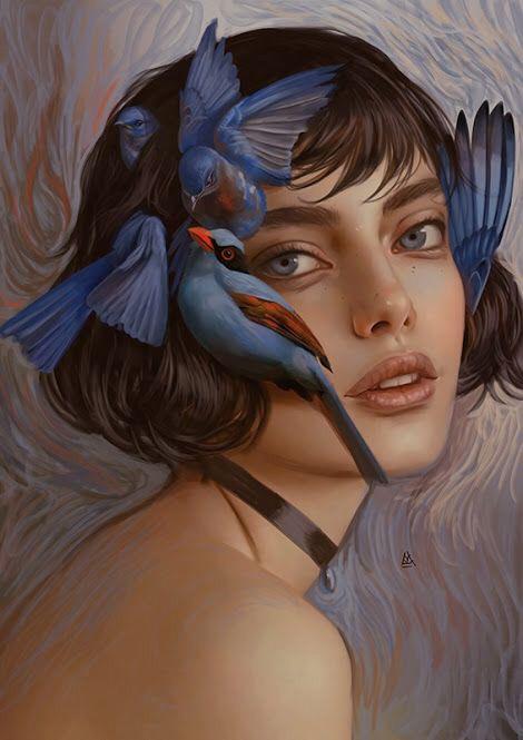 Femme et Oiseaux Peinture par Numéros