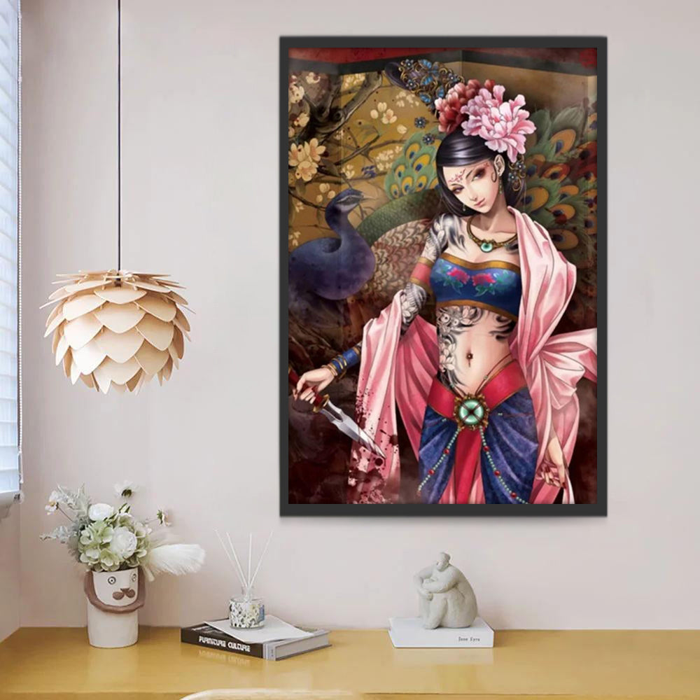 Femme et Paons Peinture par Numéros