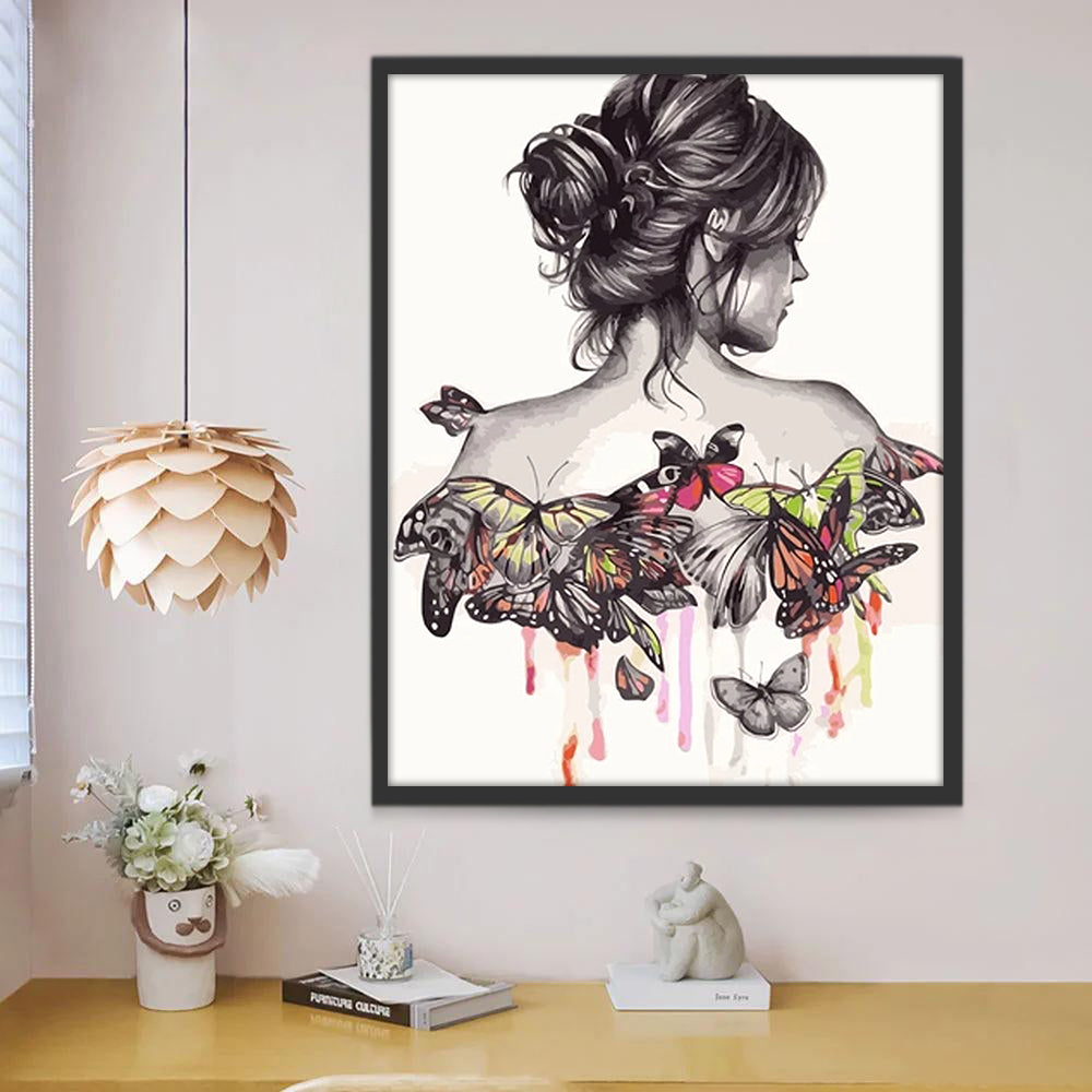 Femme et Papillons Peinture par Numéros