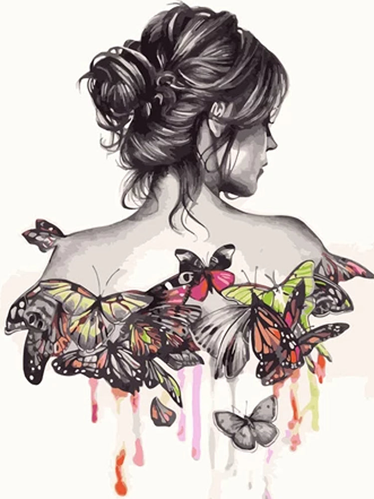 Femme et Papillons Peinture par Numéros