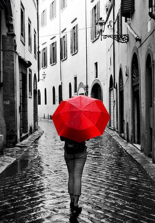 Femme et Parapluie Rouge Peinture par Numéros