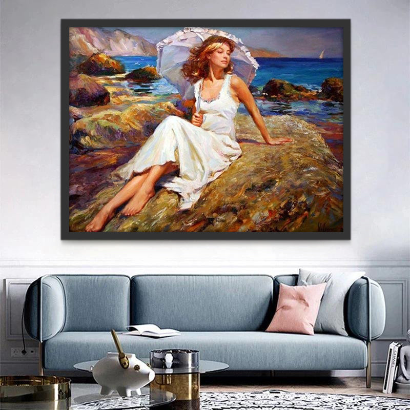 Femme et Petite Parapluie Peinture par Numéros