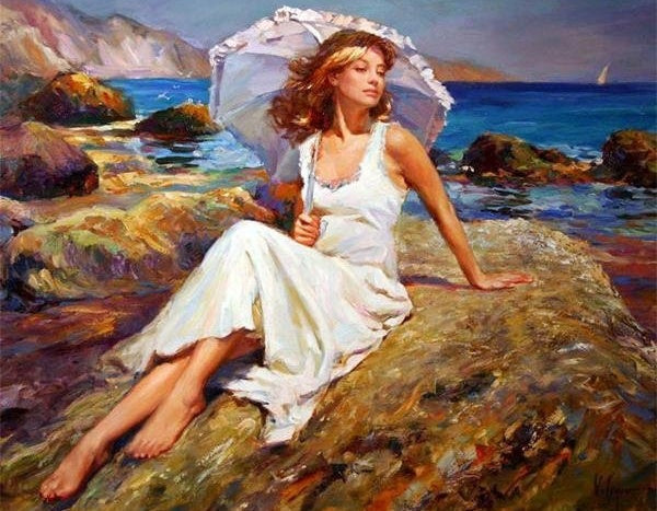 Femme et Petite Parapluie Peinture par Numéros