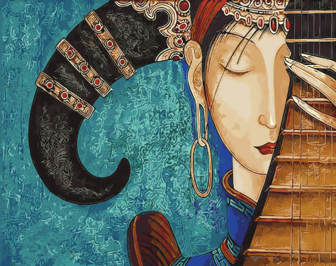 Femme et Pipa Peinture par Numéros