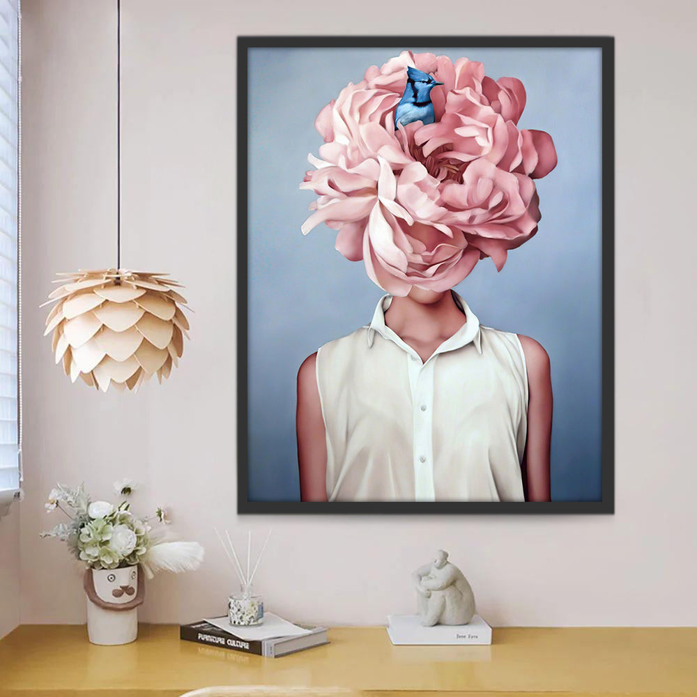 Femme et Pivoine Bleue et Rose Peinture par Numéros