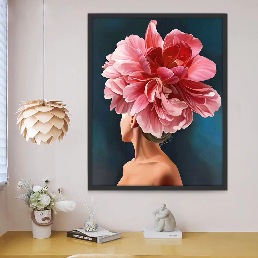 Femme et Pivoine Rose Peinture par Numéros
