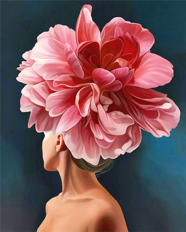 Femme et Pivoine Rose Peinture par Numéros