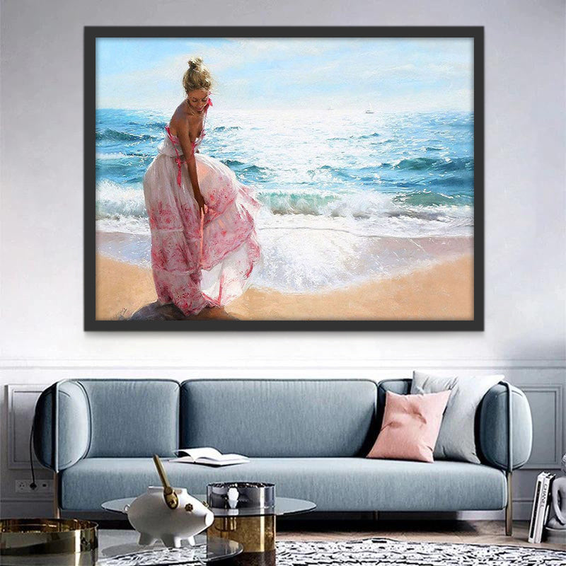 Femme et Robe Rose Peinture par Numéros