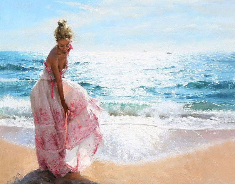 Femme et Robe Rose Peinture par Numéros