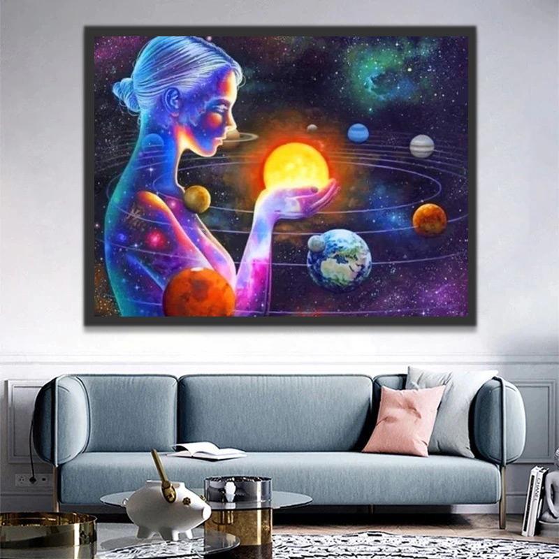 Femme et Système Solaire Peinture par Numéros