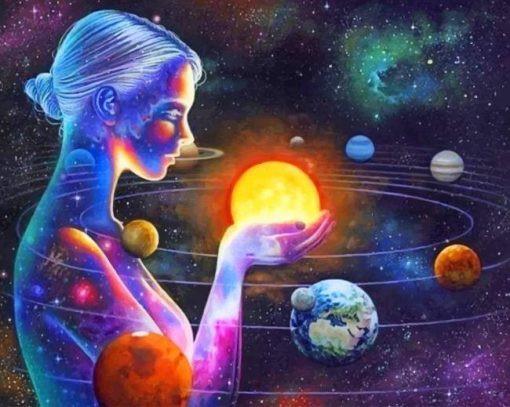 Femme et Système Solaire Peinture par Numéros