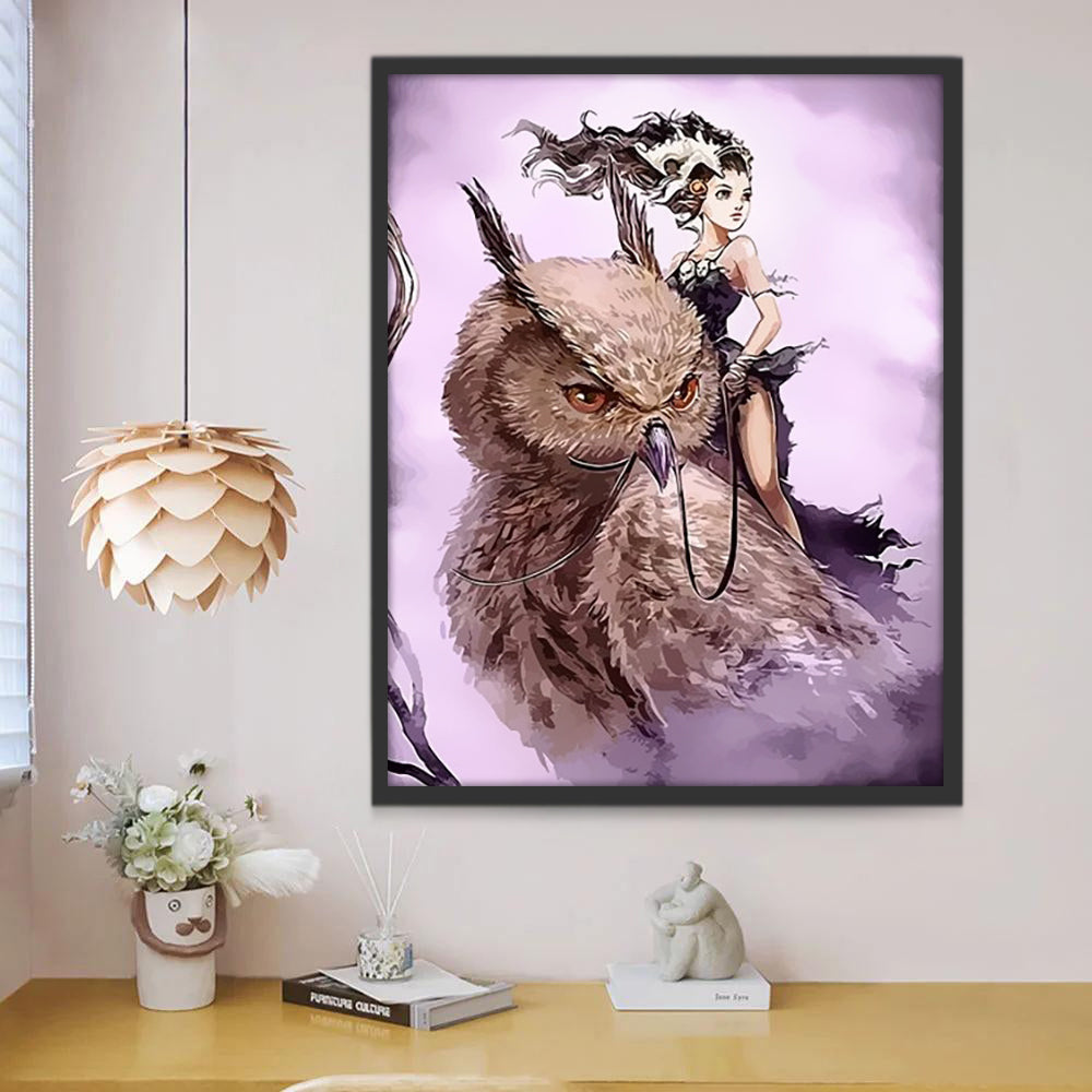 Femme Montant sur un Hibou Peinture par Numéros
