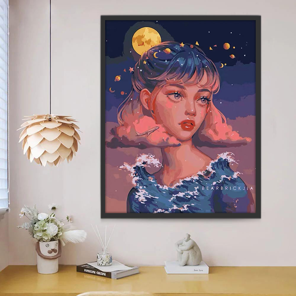 Femme Nuages et Lune Peinture par Numéros