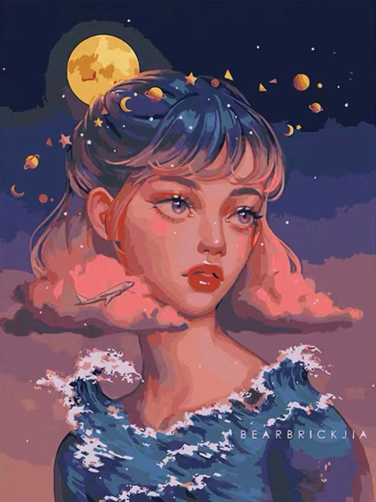Femme Nuages et Lune Peinture par Numéros