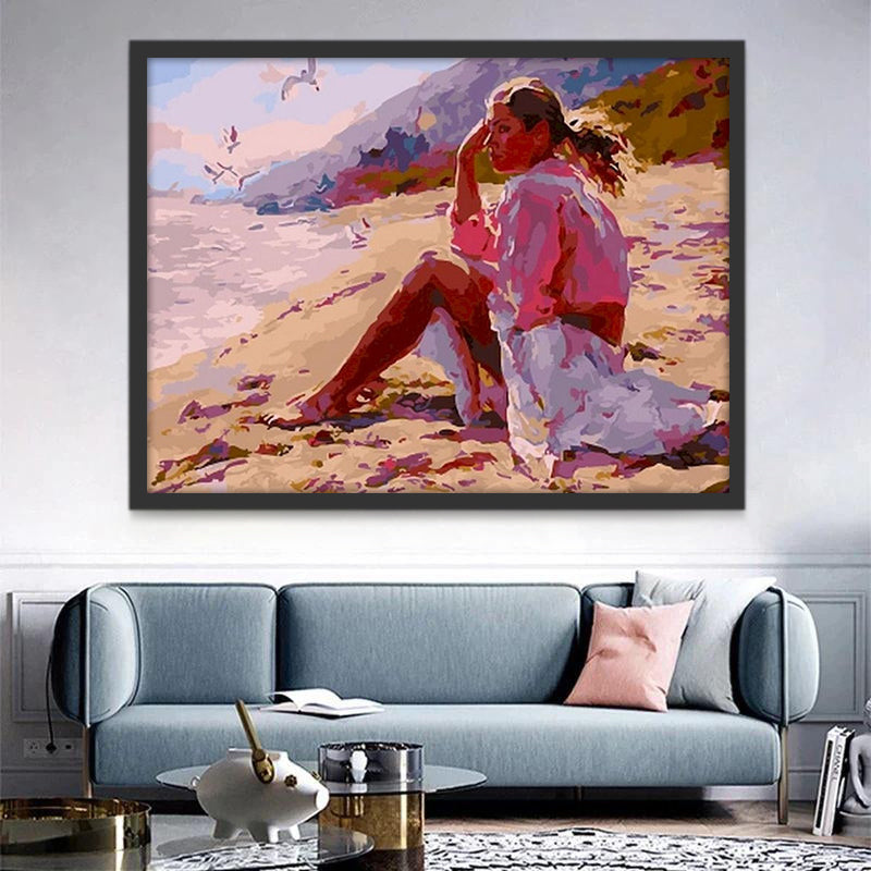 Femme sue la Plage Peinture par Numéros