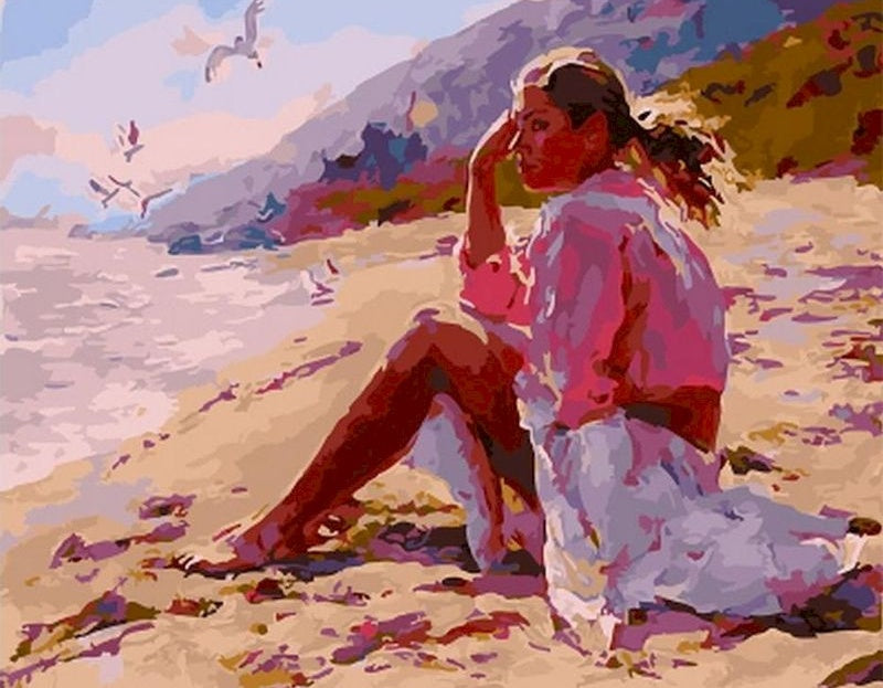 Femme sue la Plage Peinture par Numéros