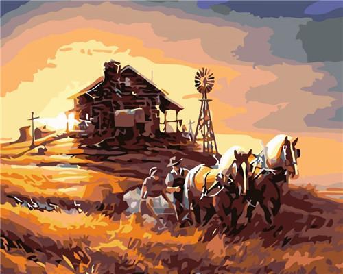 Ferme et Chevaux Peinture par Numéros