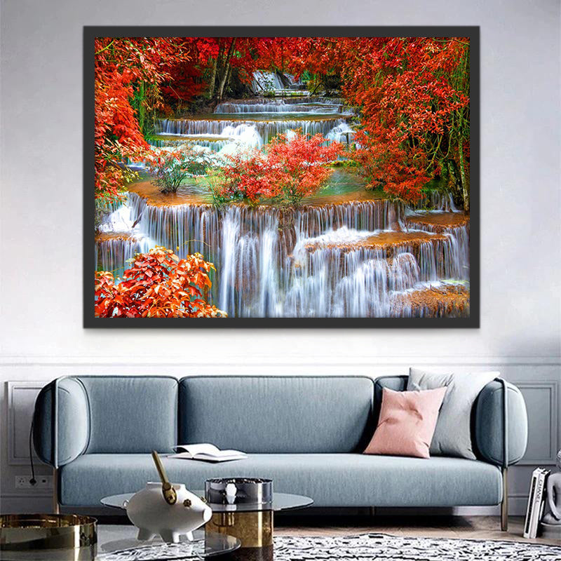 Feuilles Rouges et Chute Peinture par Numéros