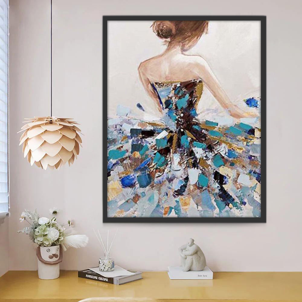 Fille en Robe Bleue Peinture par Numéros