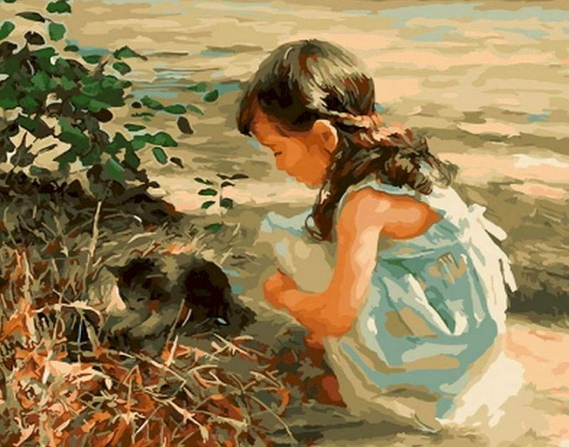 Fille en Robe Bleue Peinture par Numéros