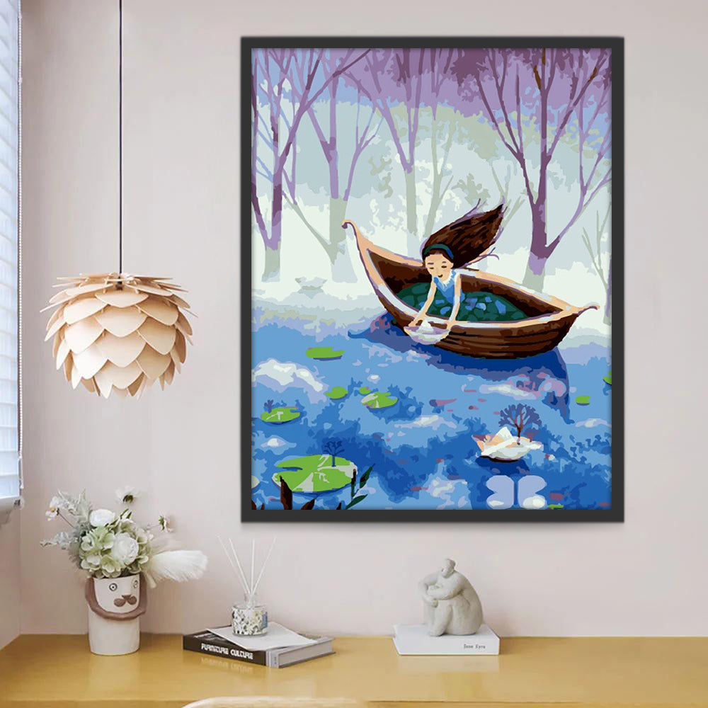 Fille et Bateau Peinture par Numéros