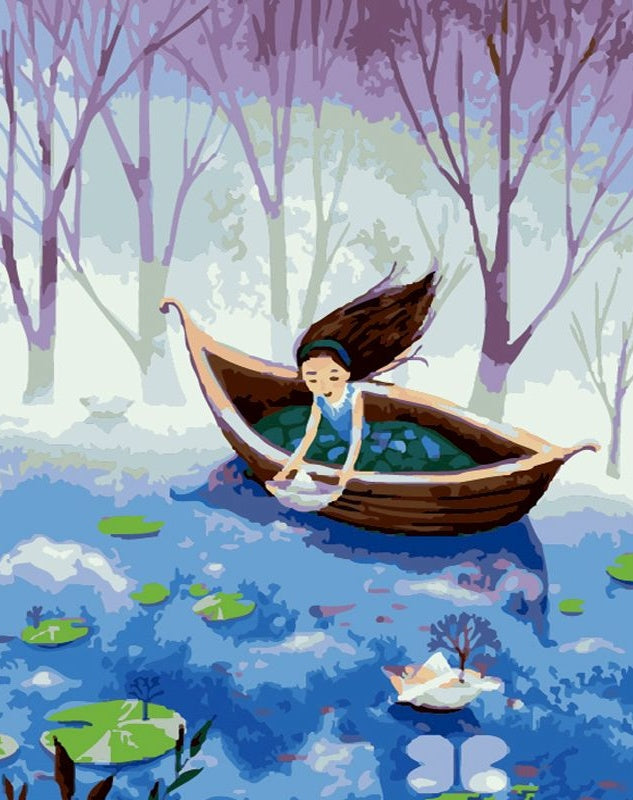 Fille et Bateau Peinture par Numéros
