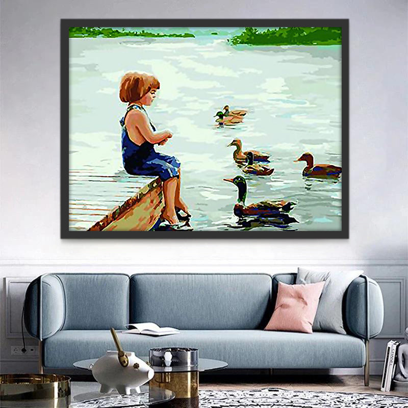 Fille et Canards Peinture par Numéros