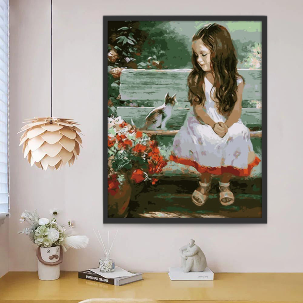Fille et Chaton Peinture par Numéros