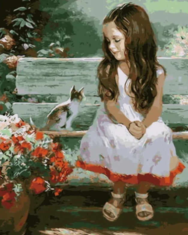 Fille et Chaton Peinture par Numéros