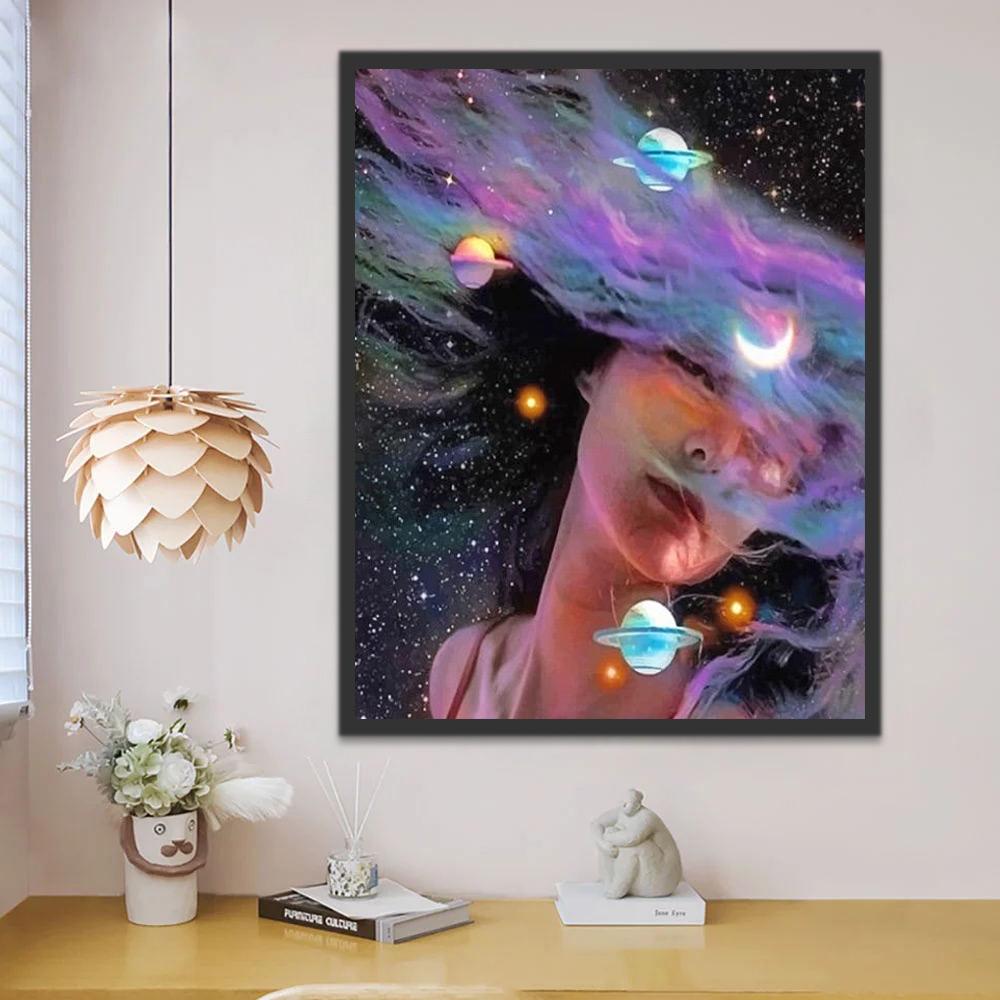 Fille et Ciel étoilé Peinture par Numéros