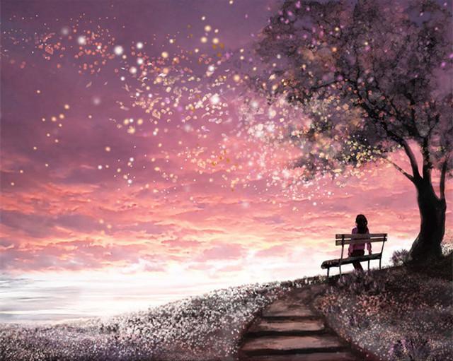 Fille et Ciel Rose Peinture par Numéros