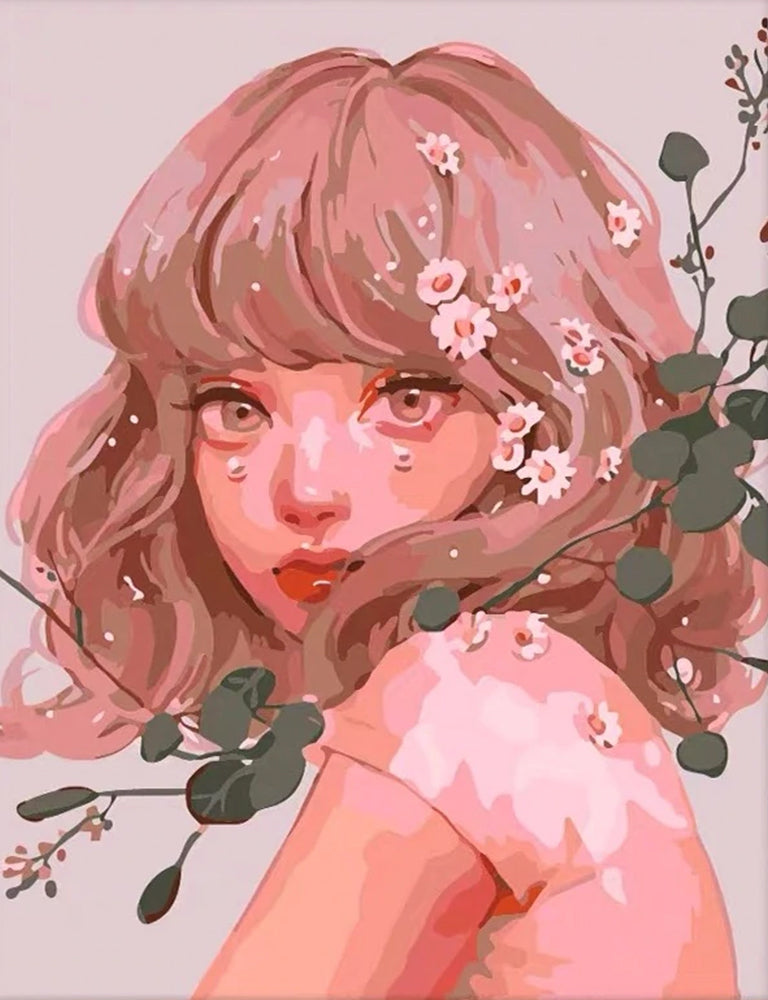 Fille et Plante Peinture par Numéros