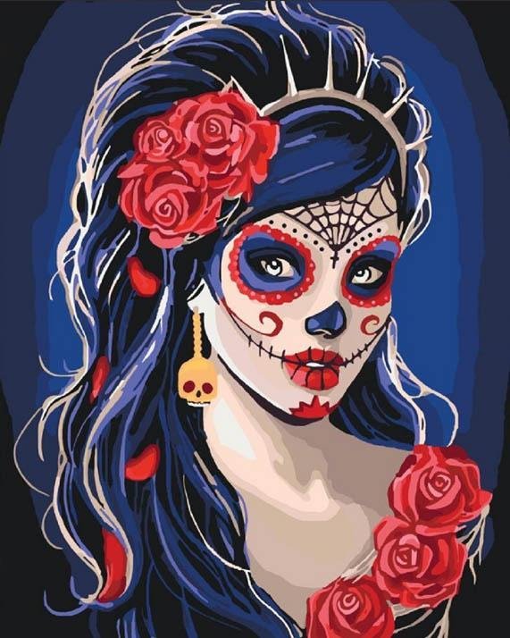 Fille et Roses Rouges Peinture par Numéros
