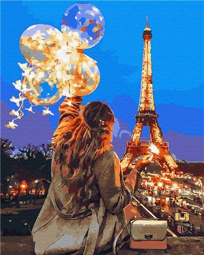 Fille et Tour Eiffel Peinture par Numéros