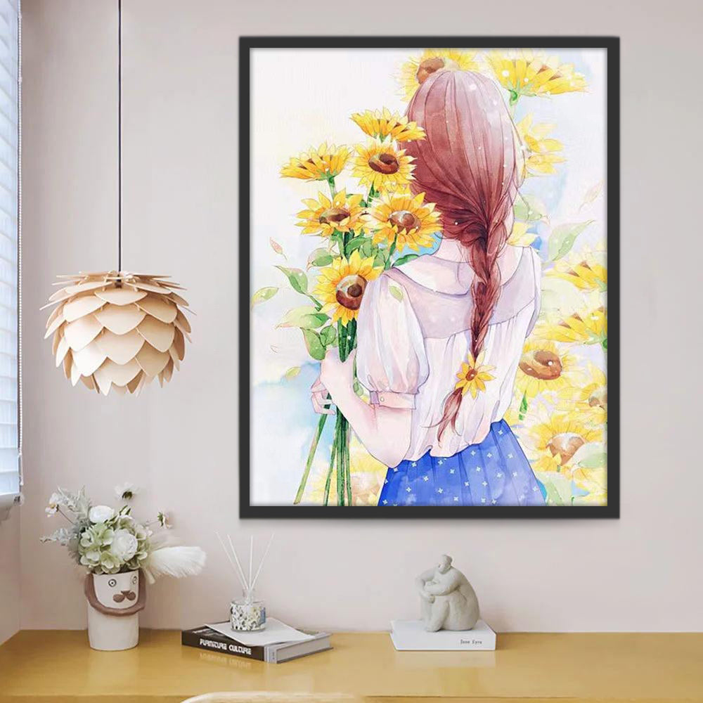 Fille et Tournesols Peinture par Numéros